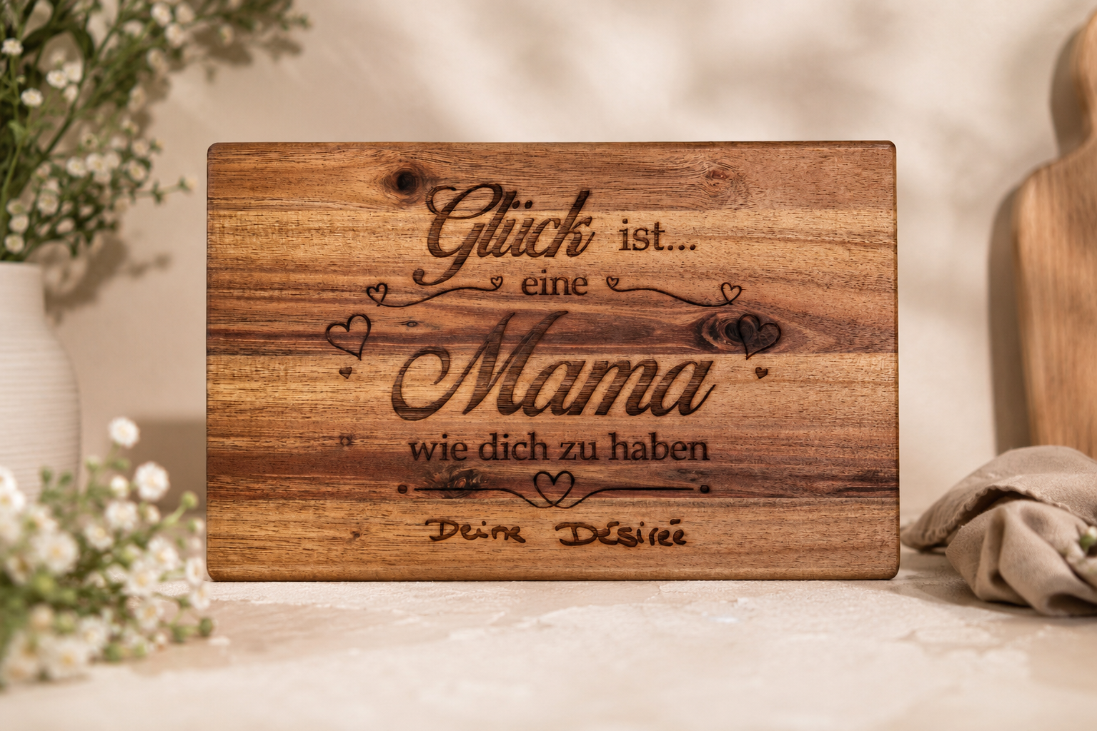 Personalisiertes Schneidebrett Mama mit eigener Unterschrift - Frühstücksbrettchen