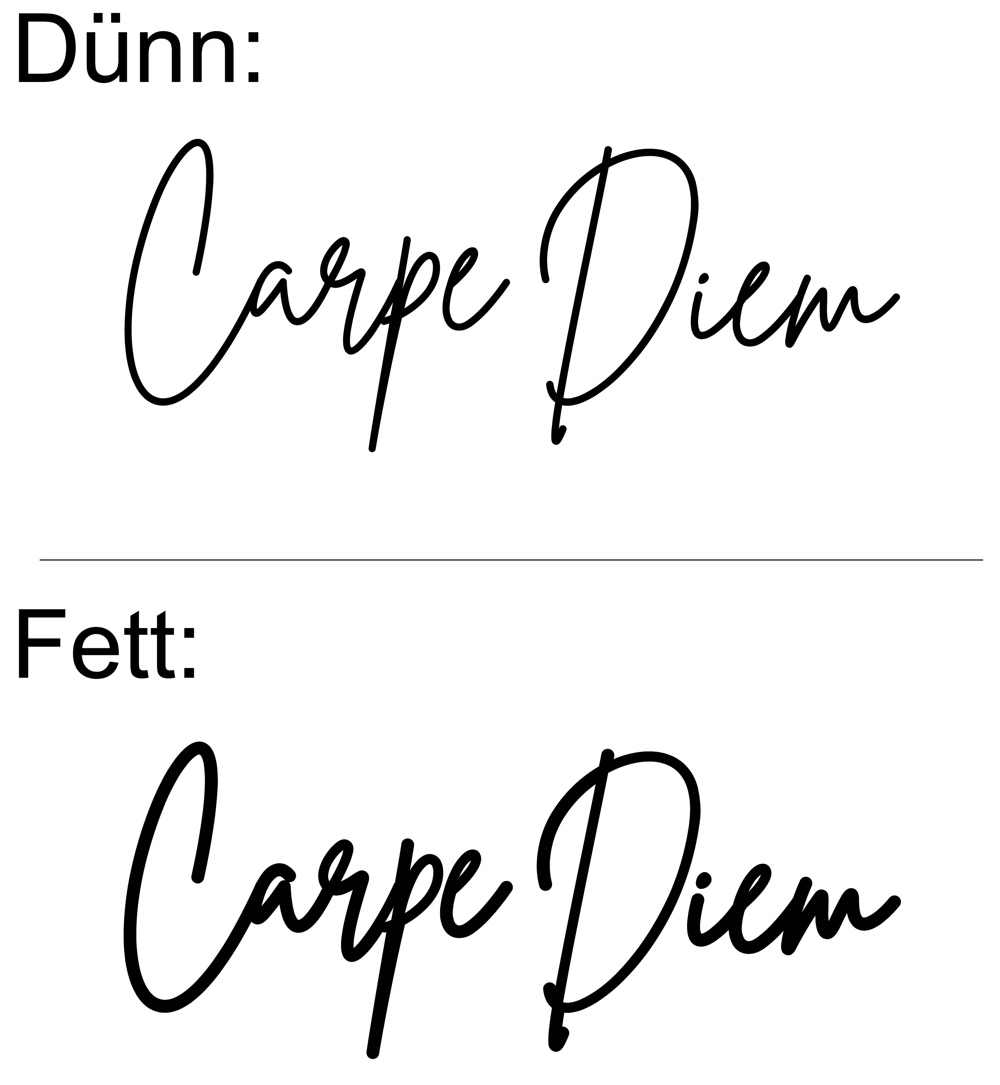 Schriftstärken für „Carpe Diem“ im Vergleich: dünne und fette Ausführung