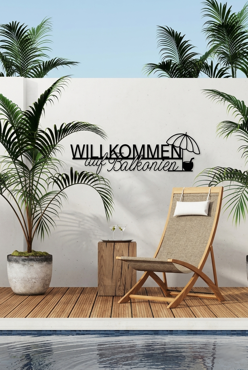 Willkommen auf Balkonien - Holzschriftzug