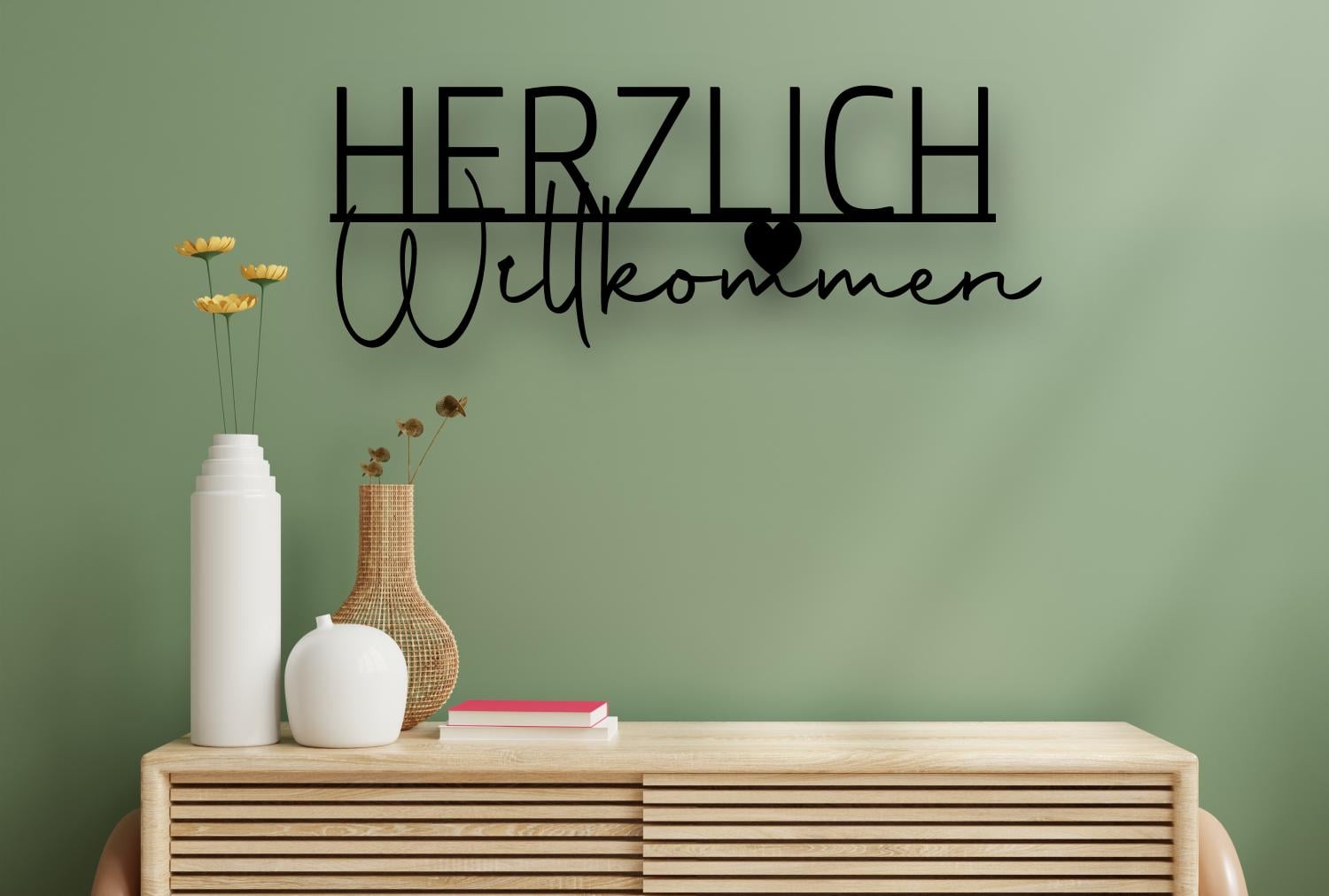 Herzlich Willkommen - Holzschriftzug (Einteilig)